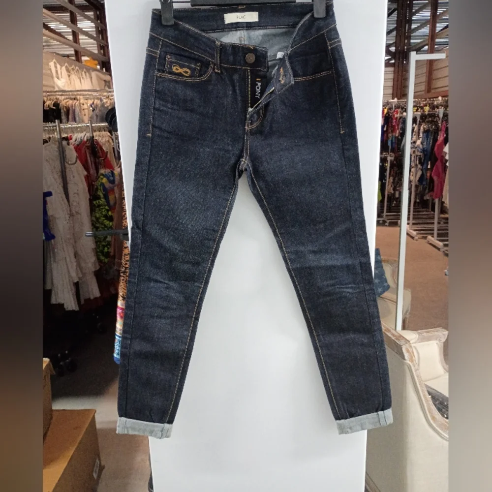 Pony Blue Skinny Jeans with Gold Stitching